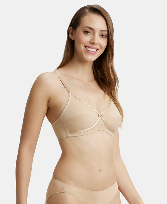 Wirefree Non Padded Super Combed Cotton Elastane Stretch Medium Coverage Cross Over Everyday Bra - Skin