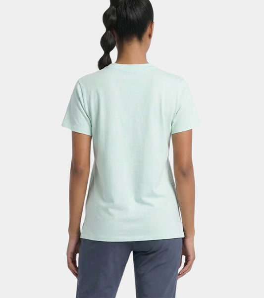 Enamor Short Sleeve Crew Neck Regular Length Cotton Active T-Shirt for Women - Relaxed Fit, Super Soft, Anti-Odour - A301 (Dusty Aqua/Vertical Butterfly Graphic)