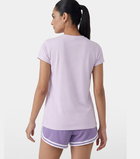 Enamor Short Sleeve Crew Neck Regular Length Basic Crew T-Shirt - Slim Fit, Soft and Breathable Stretch Cotton - E147 (Lavender Fog)