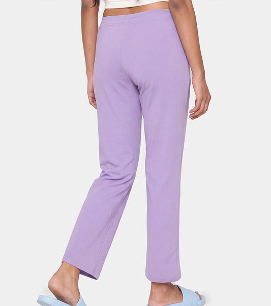 Enamor Mid Rise Regular Length Drawstring Closure Lounge Pants For Women - Slim Fit, Soft and Breathable Stretch Cotton - E014 (Purple Haze)