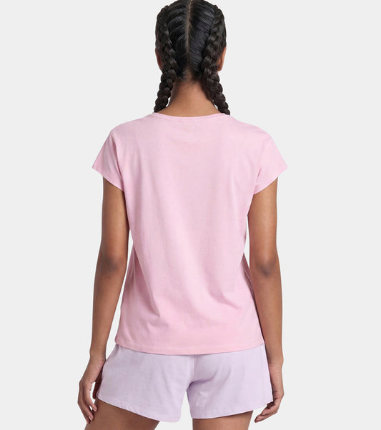 Enamor Pull on Sleeveless Crew Neck Regular Length Cotton T-Shirt For Women with Embroidery Details, Relaxed Fit - E3G7 (Pink Nectar)