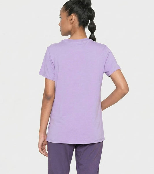 Enamor Short Sleeve Crew Neck Regular Length Cotton Active T-Shirt for Women - Relaxed Fit, Super Soft, Anti-Odour - A301 (Purple Haze/Fibonacci Spiral Graphic)
