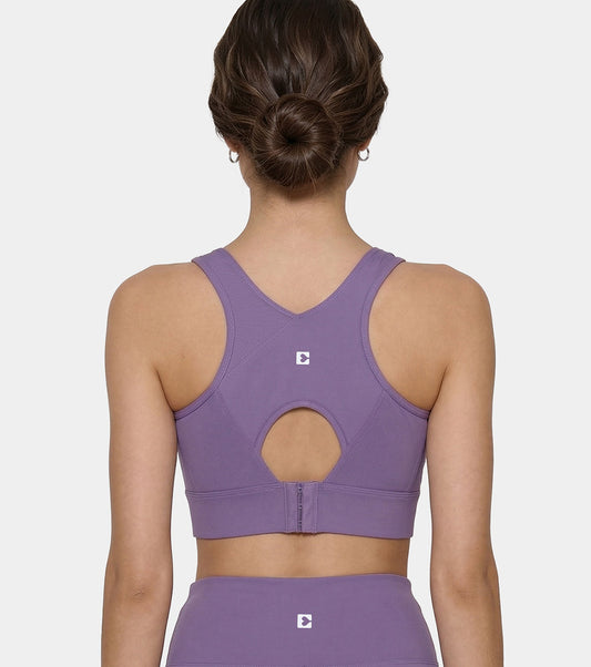 Enamor Crew Neck Sleeveless Crop length Sports Bra For Women - Hook & Eye Closure, Hugged Fit - A205 (Purple Haze)
