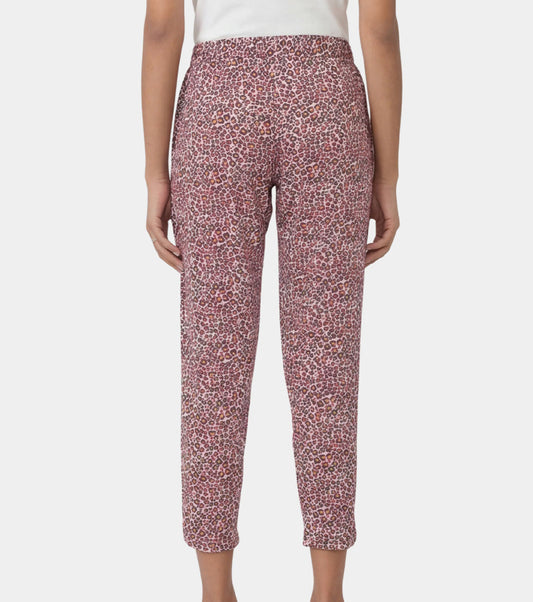 Enamor Mid Rise 7/8th length Drawstring Closure Shop In Pants for Women - Relaxed Fit, Soft & drapey 4-way stretch - E048 (Pink Abstract Animal Print)