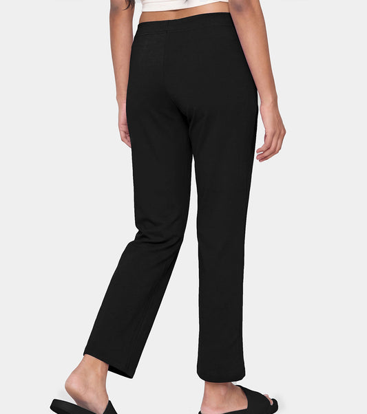 Enamor Mid Rise Regular Length Drawstring Closure Lounge Pants For Women - Slim Fit, Soft and Breathable Stretch Cotton - E014 (Jet Black)