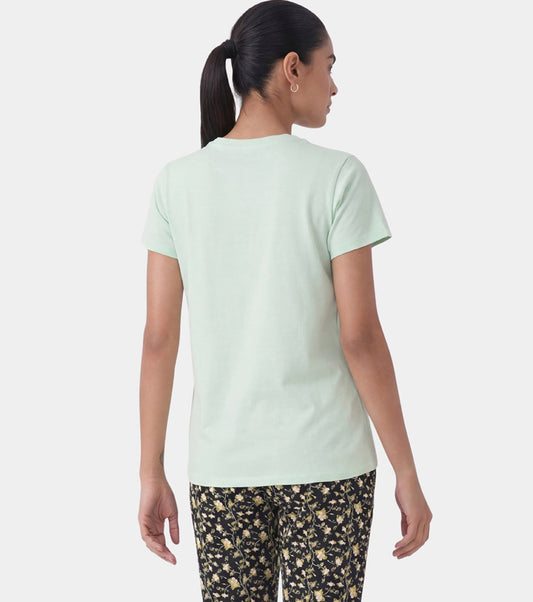 Enamor Pull on Short Sleeve Crew Neck Regular Length Cotton Comfort T-Shirt For Women - Relaxed Fit - E311 (Smoke Green)