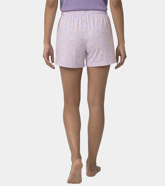 Enamor Drawstring Mid Thigh Length Mid Rise Basic Shorts - Relaxed Fit, Super Soft Cotton - E062 (Dot Texture Flower Print)