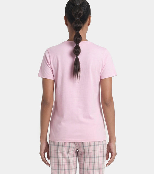 Enamor Pull on Short Sleeve Crew Neck Regular Length Cotton Comfort T-Shirt For Women - Relaxed Fit - E311 (Pink Nectar)