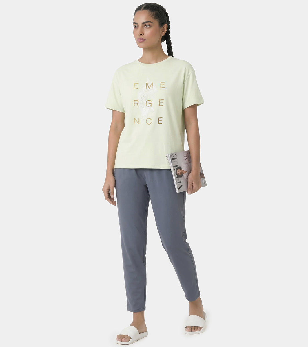 Enamor Active Graphic Tee – breathable, sweat-wicking all-day comfort - A321 (Fog Green/Emergence Graphic)