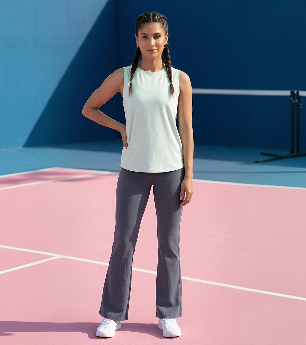 Enamor Active Tank, Slim Fit, Sleeveless Round Neck - A318 (Dusty Aqua)