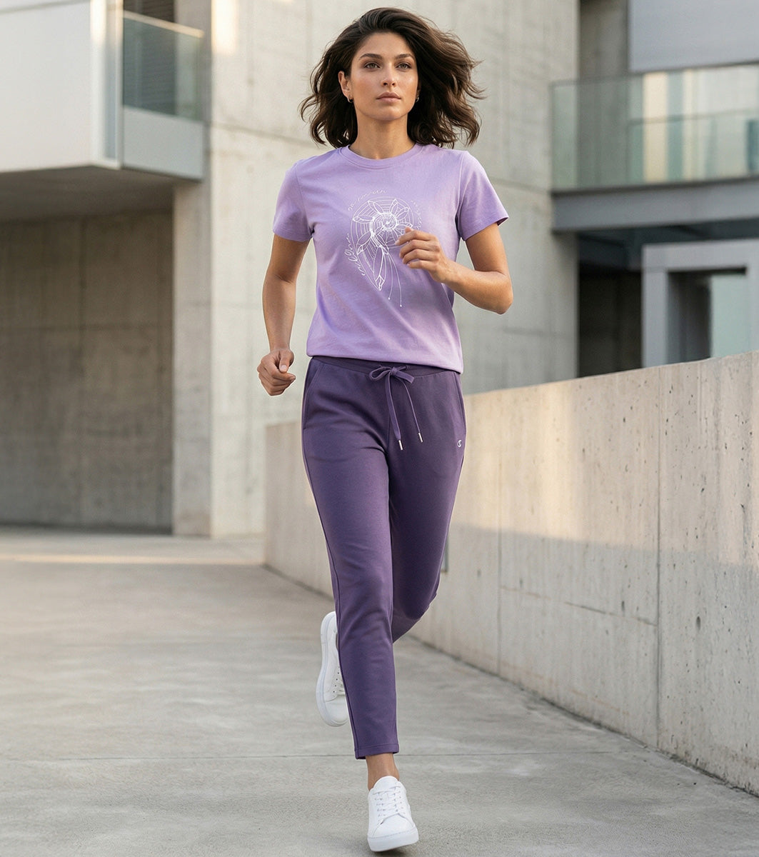 Enamor Mid Rise 7/8th length Drawstring Closure Travel Pants For Women - Relaxed Fit, Quick Dry, Antimicrobial - E068 (Purple Velvet)