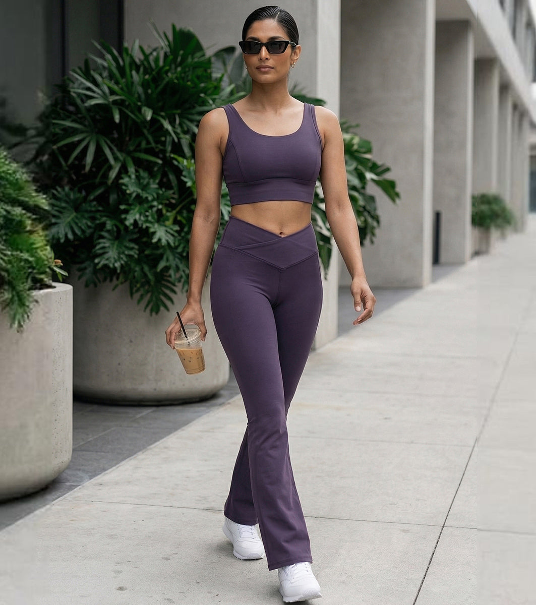Enamor High Rise Full Length Pull on Boot Cut Active Pant For Women - Relaxed Fit, Quick Dry, Antimicrobial - A402 (Purple Velvet)