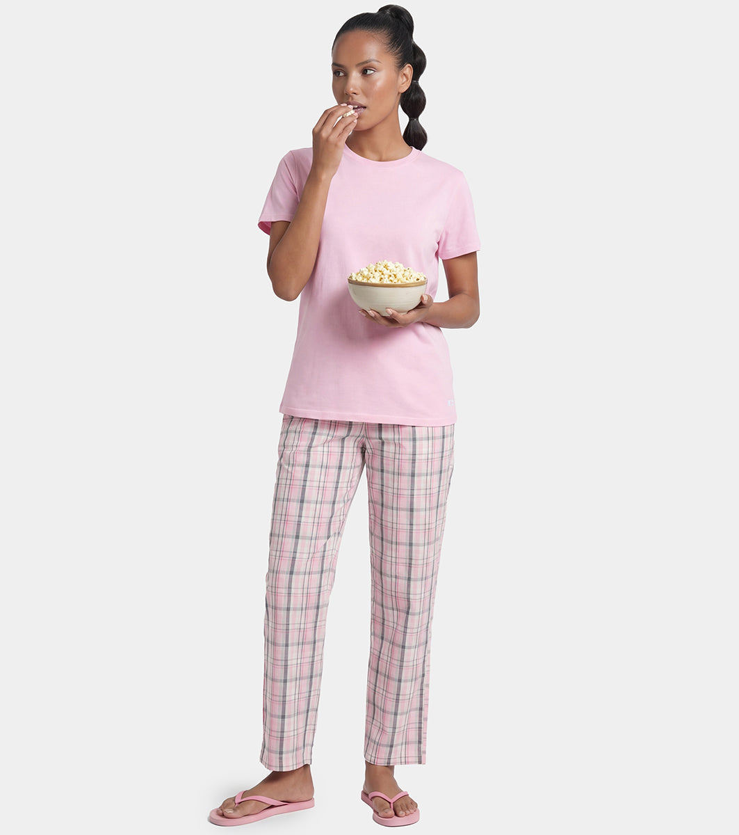 Enamor Pull on Short Sleeve Crew Neck Regular Length Cotton Comfort T-Shirt For Women - Relaxed Fit - E311 (Pink Nectar)