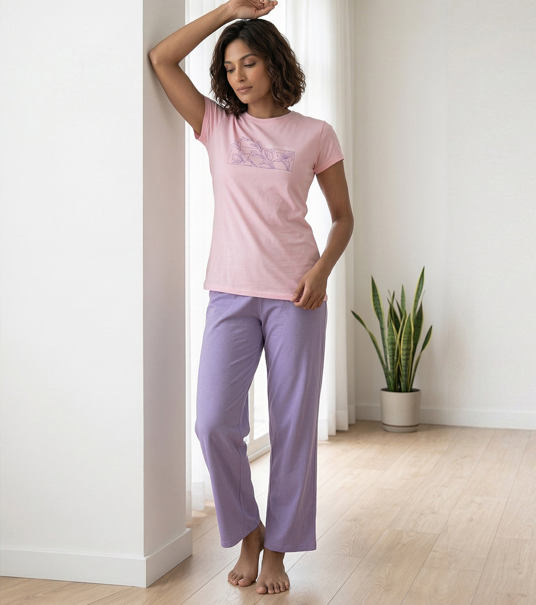 Enamor Short Sleeve Crew Neck Regular Length Basic Crew T-Shirt - Slim Fit, Soft and Breathable Stretch Cotton - E147 (Pink Nectar)