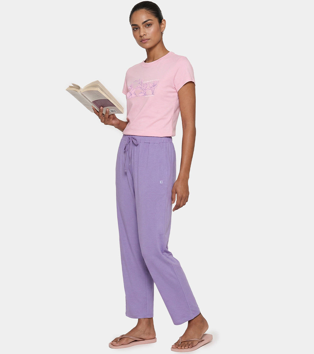 Enamor Mid Rise Regular Length Adjustable Drawstring Basic Home Lounge Pant for Women - Relaxed fit - E404 (Purple Haze)