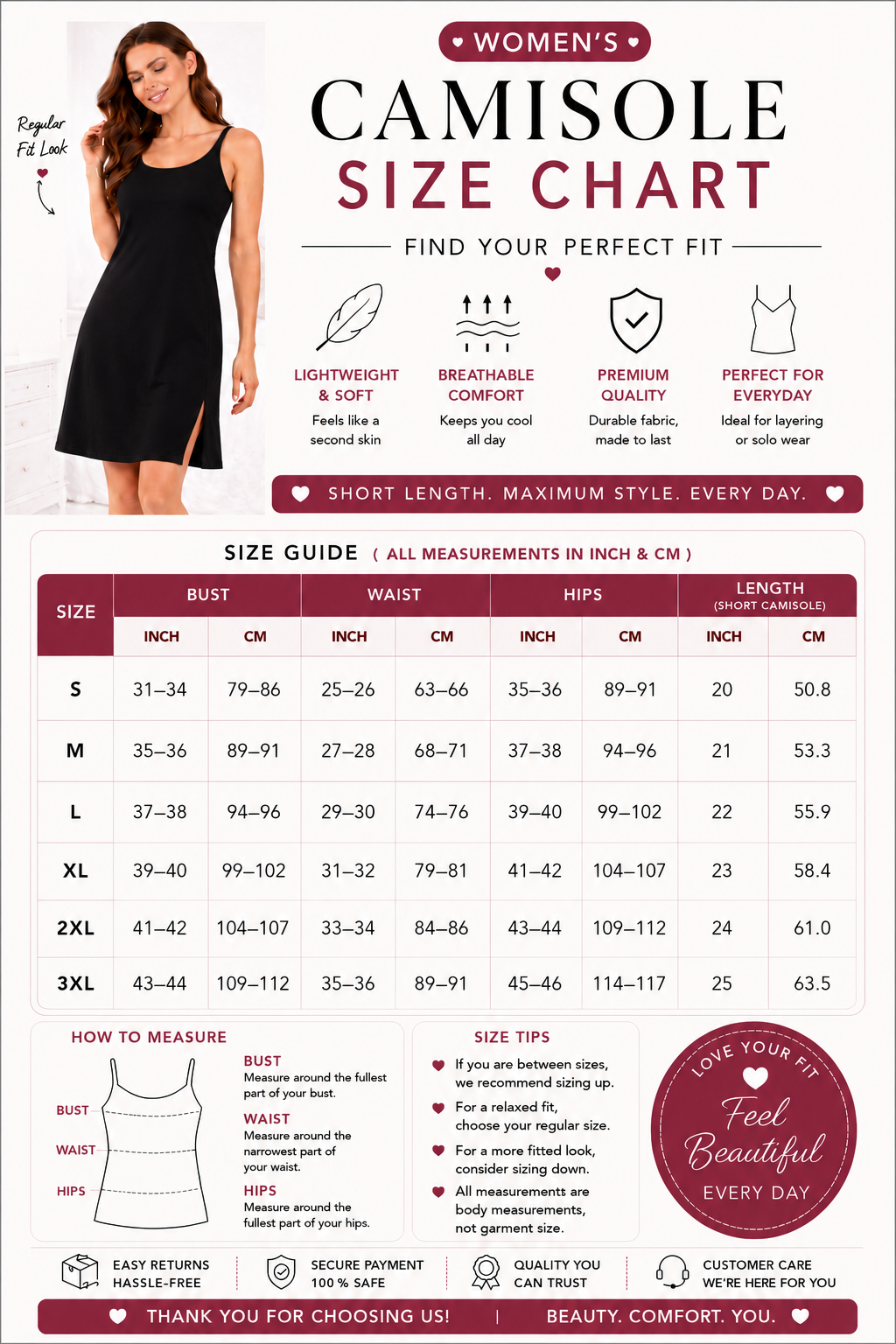 Diana Women’s Long Length Broad Strap Camisole | Soft Breathable Sleeveless Innerwear | Long Cami Top for Daily Wear & Layering
