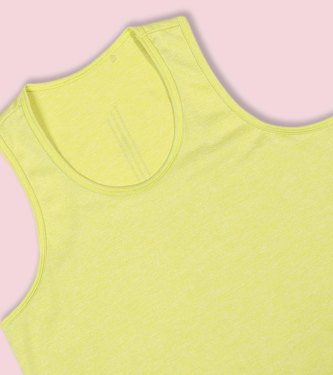 Enamor Sleeveless Round Neck Regular Length Tank T-Shirt - Slim Fit, Quick Dry, Antimicrobial - A308 (Cyber Lime Mel)