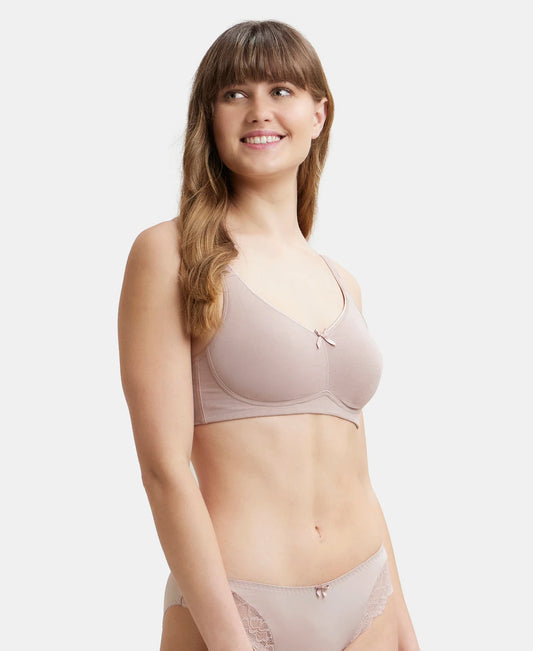 Wirefree Non Padded Super Combed Cotton Elastane Stretch Full Coverage Everyday Bra with Concealed Shaper Panel - Mocha