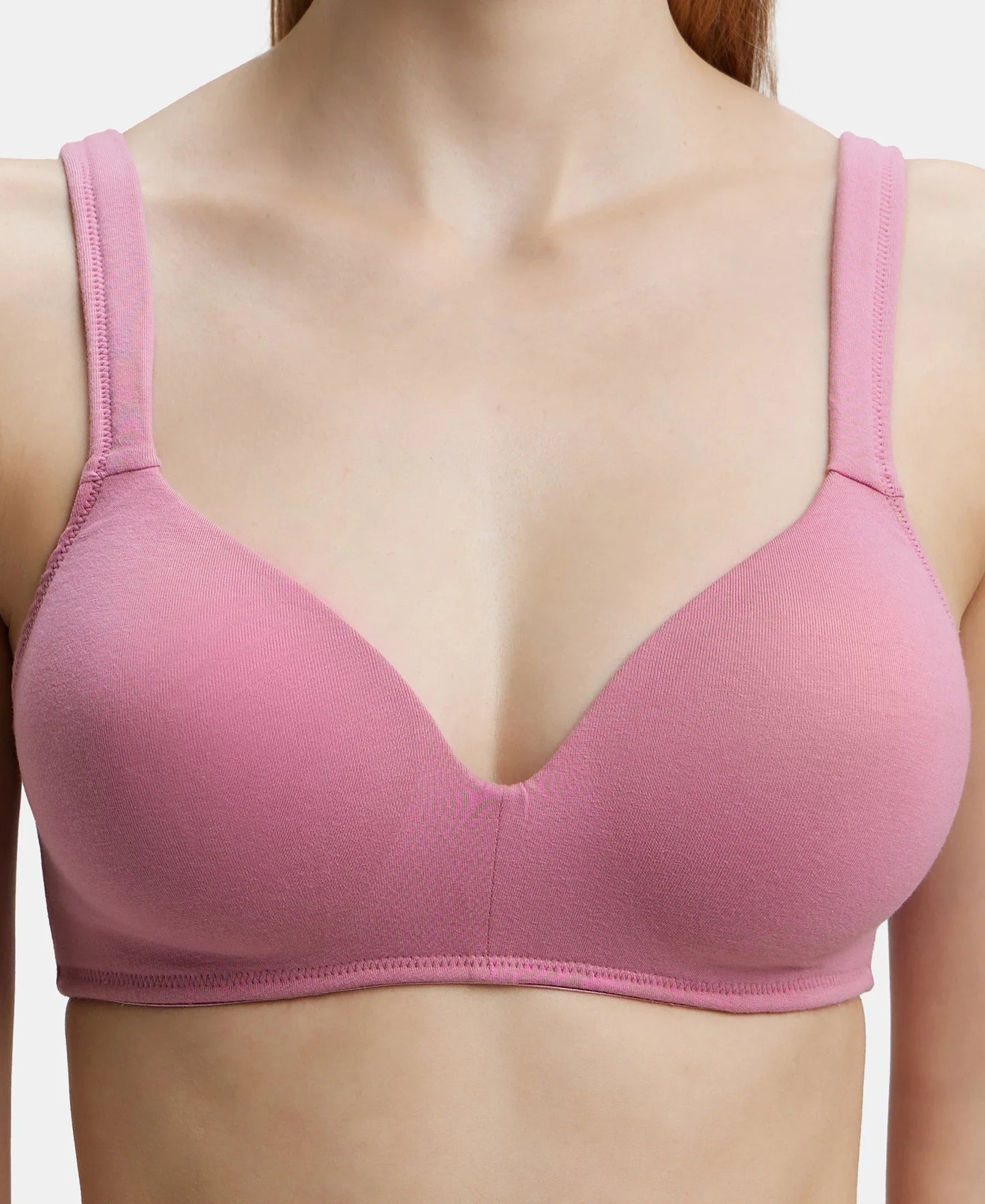 Wirefree Padded Super Combed Cotton Elastane Stretch Full Coverage Lounge Bra with Broad Cushioned Fabric Strap - Heather Rose