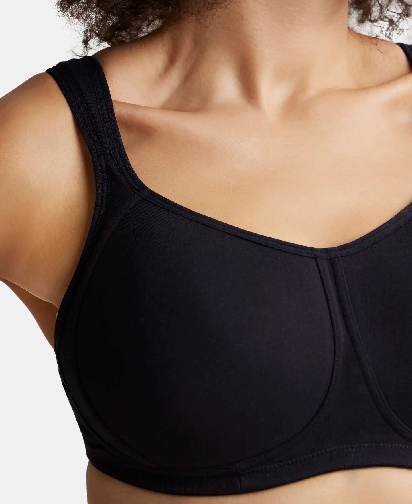 Wirefree Padded Super Combed Cotton Elastane Stretch Full Coverage Plus Size Bra with Broad Cushioned Fabric Strap - Black