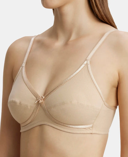 Wirefree Non Padded Super Combed Cotton Elastane Stretch Medium Coverage Cross Over Everyday Bra - Skin