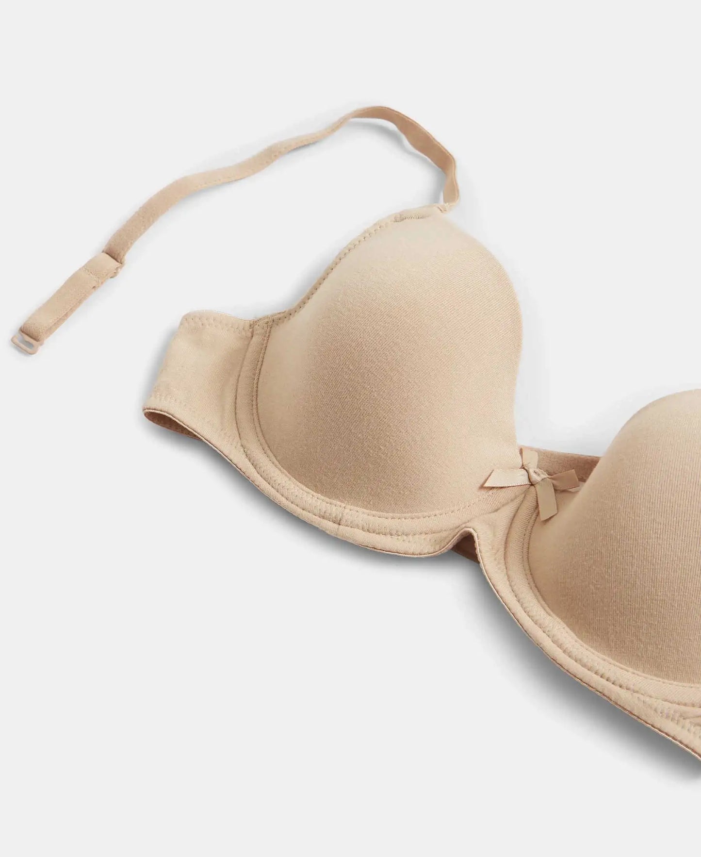 Under-Wired Padded Super Combed Cotton Elastane Stretch Medium Coverage T-Shirt Bra with Detachable Straps - Light Skin