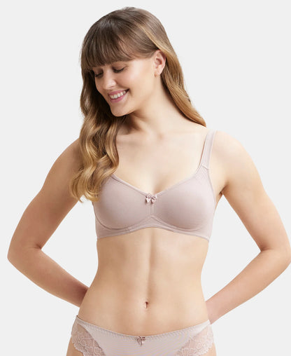 Wirefree Non Padded Super Combed Cotton Elastane Stretch Full Coverage Everyday Bra with Contoured Shaper Panel and Adjustable Straps - Mocha