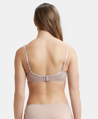 Wirefree Non Padded Super Combed Cotton Elastane Stretch Full Coverage Everyday Bra with Contoured Shaper Panel and Adjustable Straps - Mocha