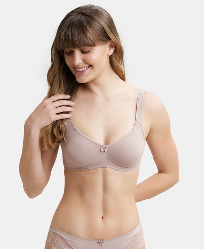 Wirefree Non Padded Super Combed Cotton Elastane Stretch Full Coverage Everyday Bra with Contoured Shaper Panel and Adjustable Straps - Mocha