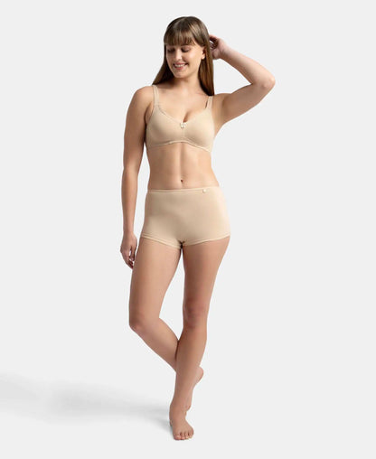 Pack of 2 Wirefree Non Padded Super Combed Cotton Elastane Stretch Full Coverage Everyday Bra with Contoured Shaper Panel and Adjustable Straps - Black & Skin
