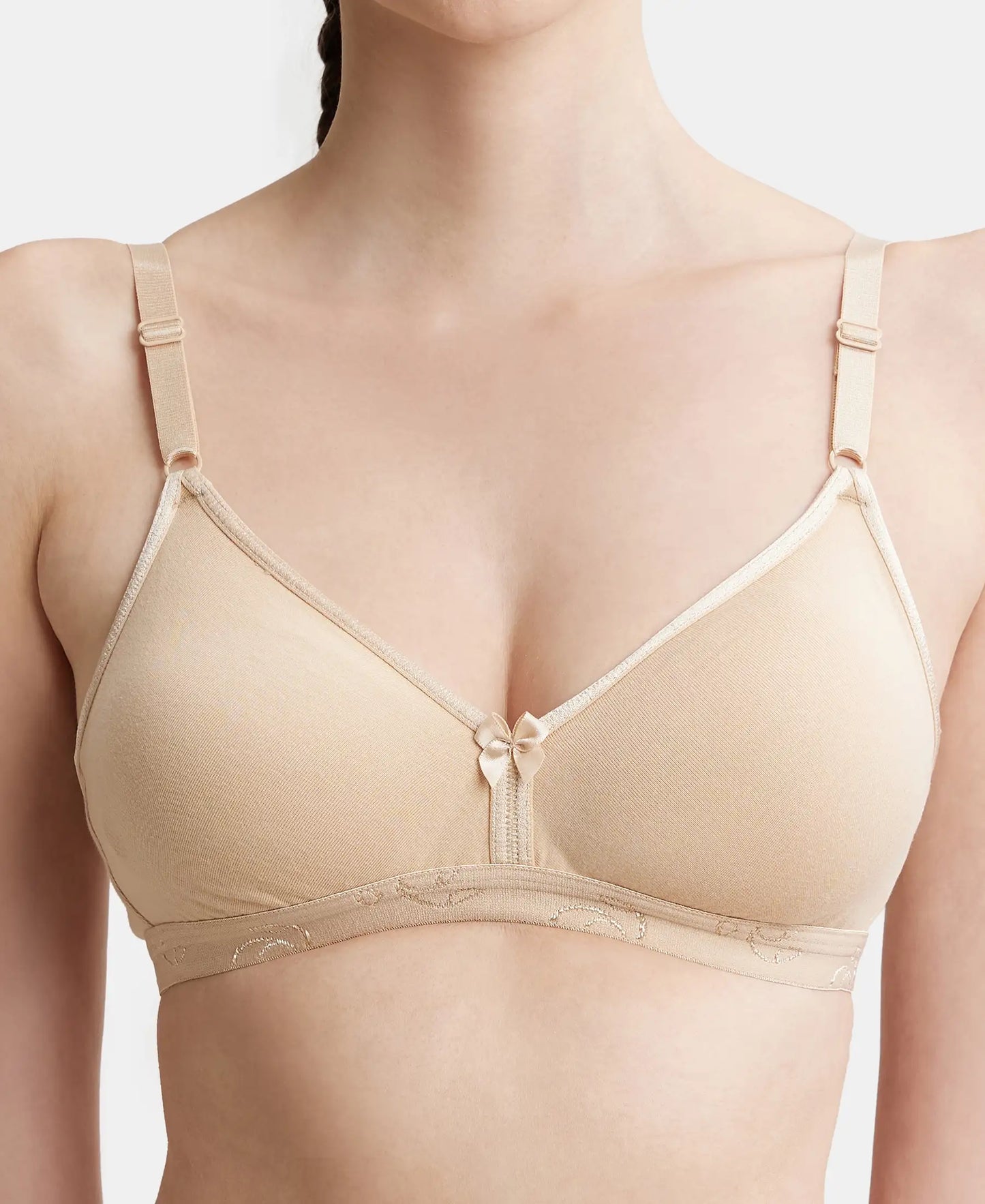 Wirefree Non Padded Super Combed Cotton Elastane Stretch Everyday Bra with Ultrasoft and Durable Underband - Skin