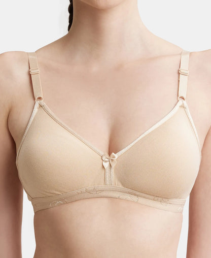 Wirefree Non Padded Super Combed Cotton Elastane Stretch Everyday Bra with Ultrasoft and Durable Underband - Skin