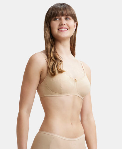 Wirefree Non Padded Super Combed Cotton Elastane Stretch Full Coverage Everyday Bra with Soft Adjustable Straps - Skin