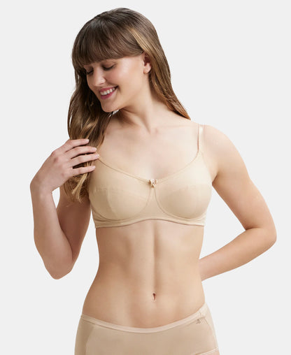 Wirefree Non Padded Super Combed Cotton Elastane Stretch Full Coverage Everyday Bra with Soft Adjustable Straps - Skin