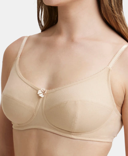 Wirefree Non Padded Super Combed Cotton Elastane Stretch Full Coverage Everyday Bra with Soft Adjustable Straps - Skin