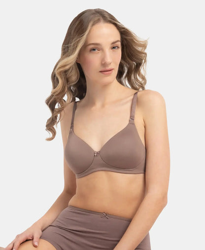 Wirefree Padded Microfiber Elastane Stretch Full Coverage T-Shirt Bra with Magic Under Cup - Deep Taupe