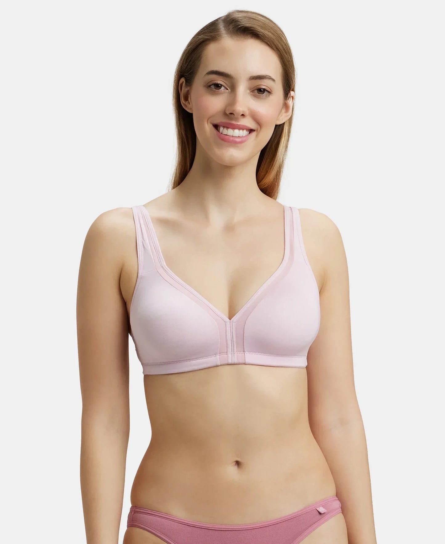 Wirefree Non Padded Soft Touch Microfiber Elastane Stretch Full Coverage Everyday Bra with Stylised Mesh Panel - Fragrant Lily