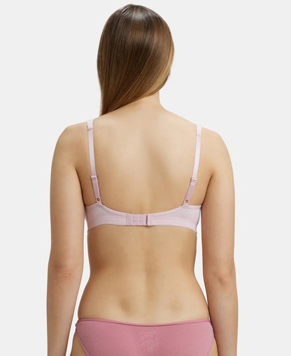 Wirefree Non Padded Soft Touch Microfiber Elastane Stretch Full Coverage Everyday Bra with Stylised Mesh Panel - Fragrant Lily