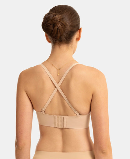Wirefree Padded Soft Touch Microfiber Elastane Bonded Tech Medium Coverage Strapless Bra with Ultra-Grip Band Support - Skin
