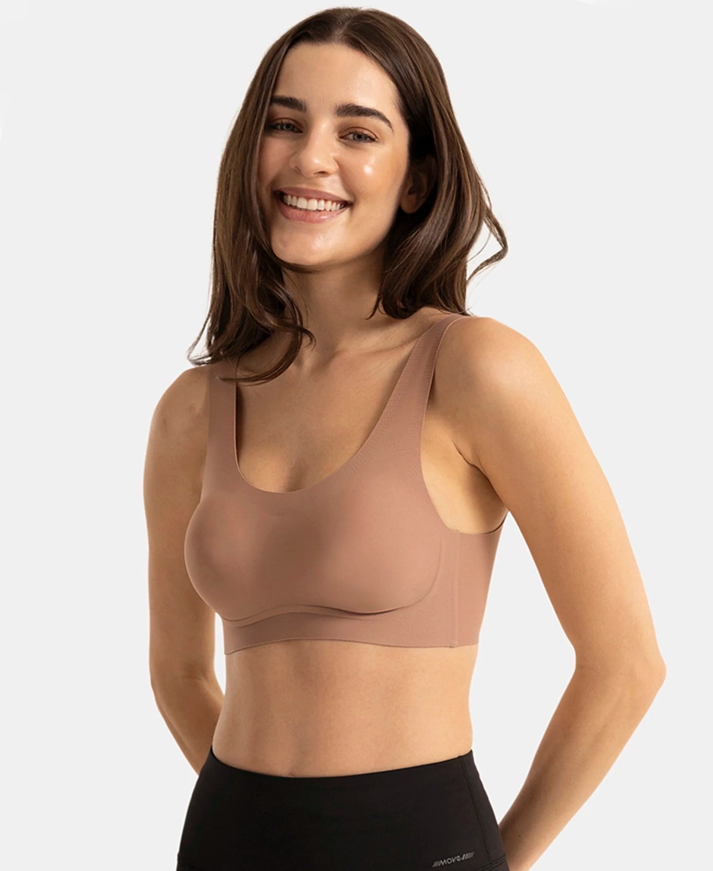 Wirefree Unicup Design Padded Soft Touch Microfiber Elastane High Coverage Bonded Tech T-Shirt Bra - Sand