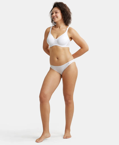 Under-Wired Non-Padded Soft Touch Microfiber Elastane Stretch Full Coverage Minimizer Bra with Broad Wings - White
