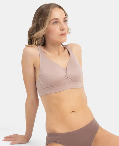 Wirefree Padded Soft Touch Microfiber Elastane Stretch Full Coverage T-Shirt Bra with Longline Styling - Mocha