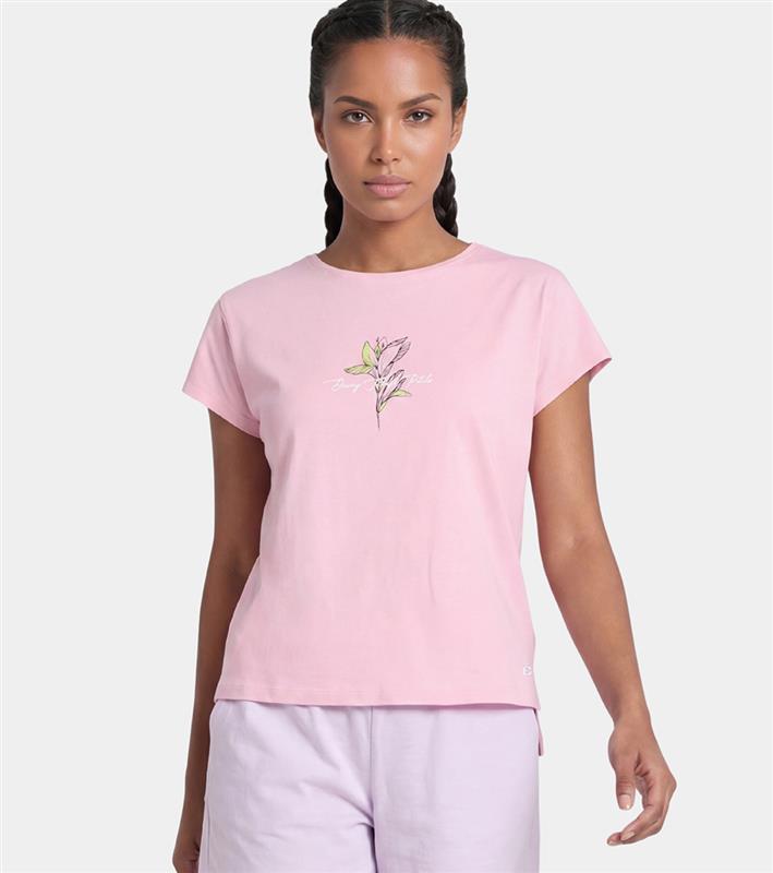 Enamor Pull on Sleeveless Crew Neck Regular Length Cotton T-Shirt For Women with Embroidery Details, Relaxed Fit - E3G7 (Pink Nectar)