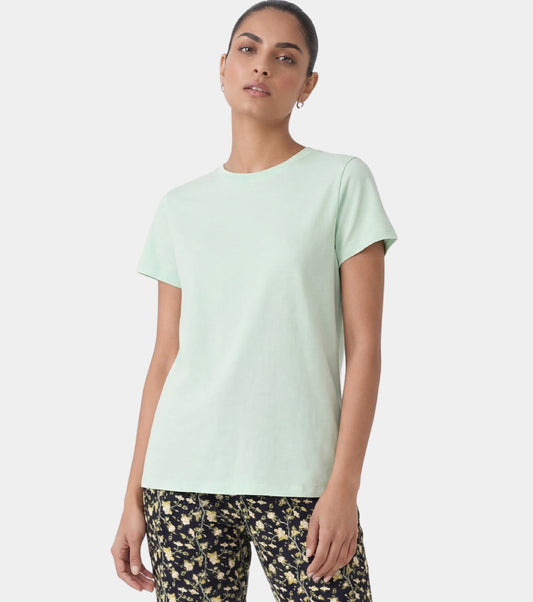 Enamor Pull on Short Sleeve Crew Neck Regular Length Cotton Comfort T-Shirt For Women - Relaxed Fit - E311 (Smoke Green)