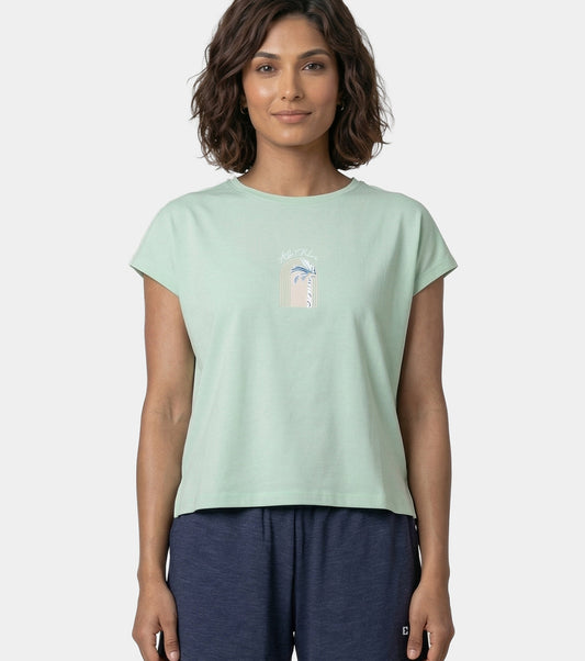 Enamor Pull on Sleeveless Crew Neck Regular Length Cotton T-Shirt For Women with Embroidery Details, Relaxed Fit - E3G7 (Lint)