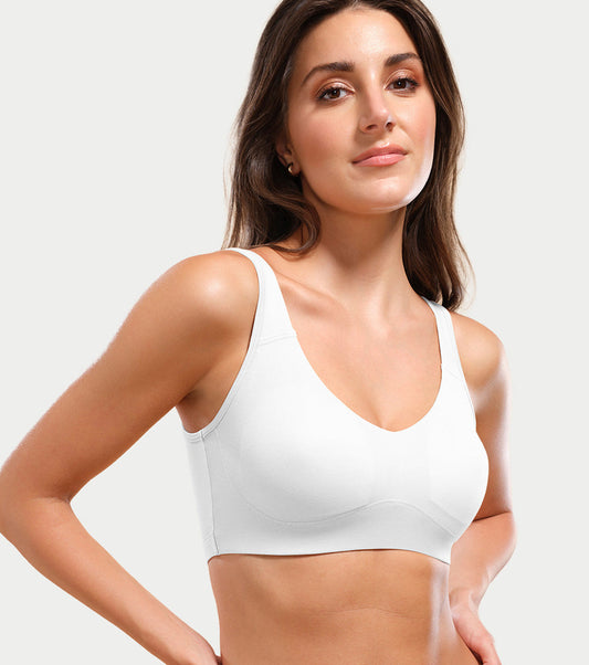 Enamor Easy Slip-On and Back Keyhole Women's Cotton Everyday Beginner's Bra - Padded, Wirefree, Full Coverage - A106 (White)