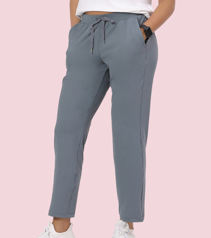 Enamor Mid Rise 7/8th length Drawstring Closure Travel Pants For Women - Relaxed Fit, Quick Dry, Antimicrobial - E068 (Cloud Grey)