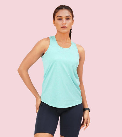 Enamor Sleeveless Round Neck Regular Length Tank T-Shirt - Slim Fit, Quick Dry, Antimicrobial - A308 (Pool Blue Mel)