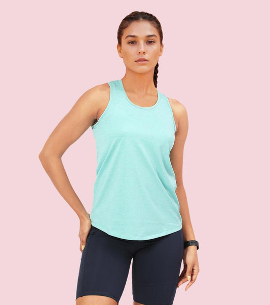 Enamor Sleeveless Round Neck Regular Length Tank T-Shirt - Slim Fit, Quick Dry, Antimicrobial - A308 (Pool Blue Mel)