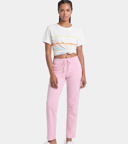 Enamor Mid Rise Regular Length Drawstring Closure Lounge Pants For Women - Slim Fit, Soft and Breathable Stretch Cotton - E014 (Pink Nectar)